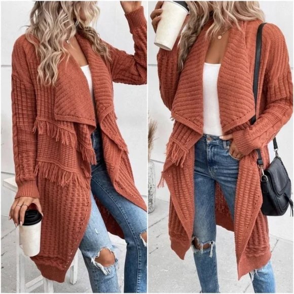 Cozy Casual Waterfall Open Front Knit Sweater Cardigan - Picture 6 of 8